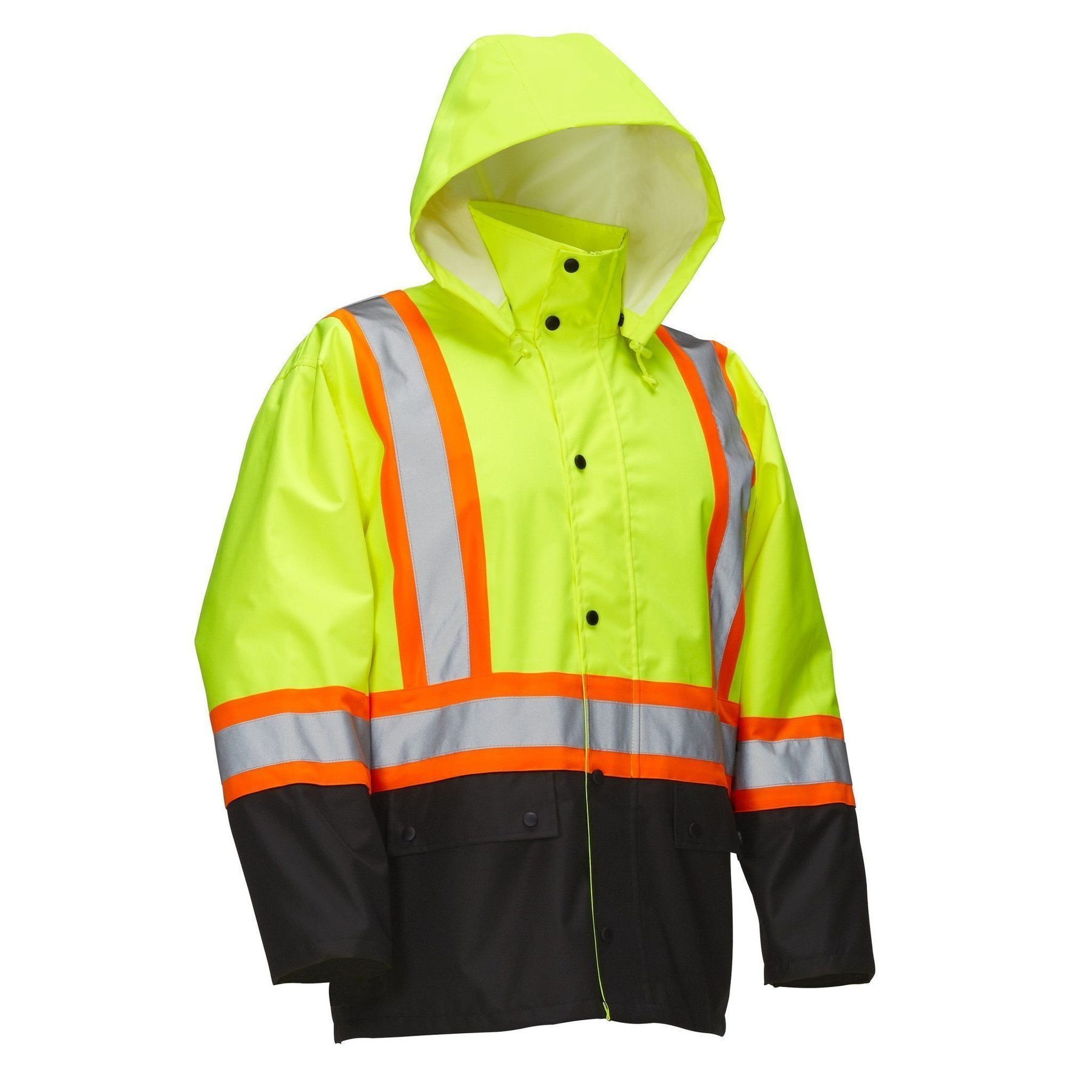 Forcefield Hi Vis Safety Rain Jacket with Snap-Off Hood - Rumors Safety ...